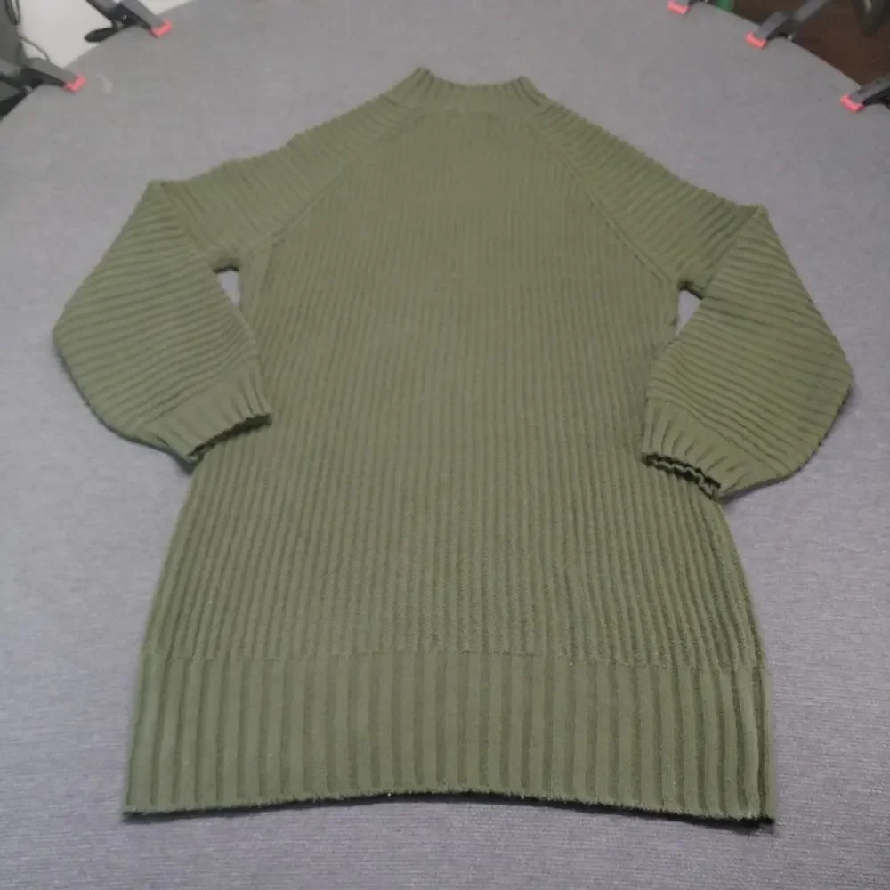 LILLUSORY Sweater Dress Womens M Olive Green Mock Neck Lantern Sleeve